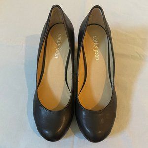 Cathy Jean Wedge High Heel Square Heel Dress Shoes Black